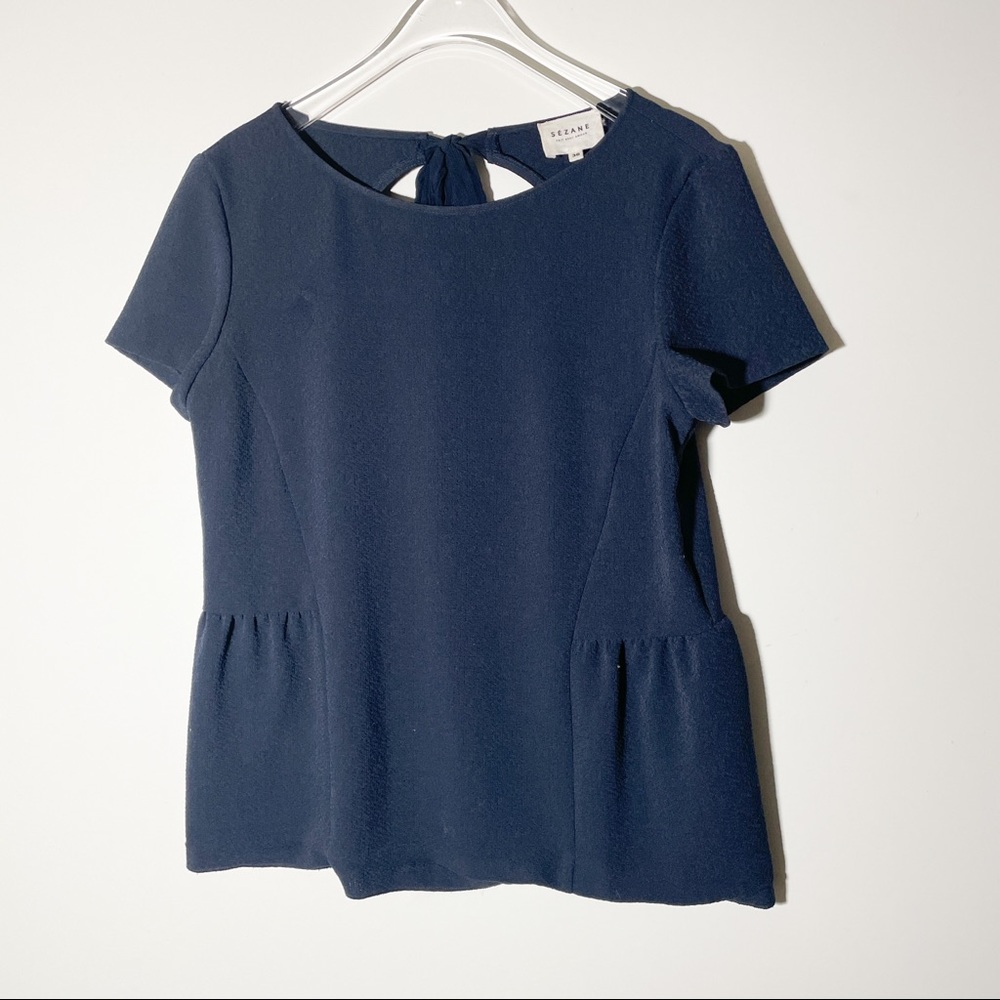 Sezane Blue Peplum Tie Back Blouse 36